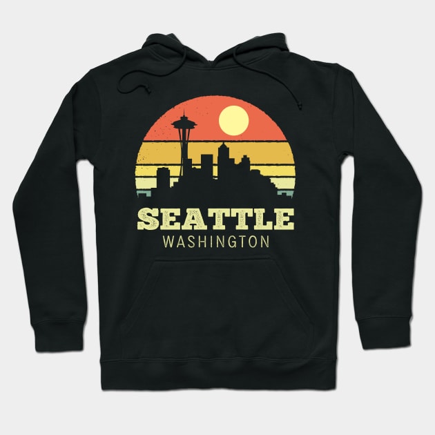 Seattle Washington Vintage Sunset Hoodie by DetourShirts